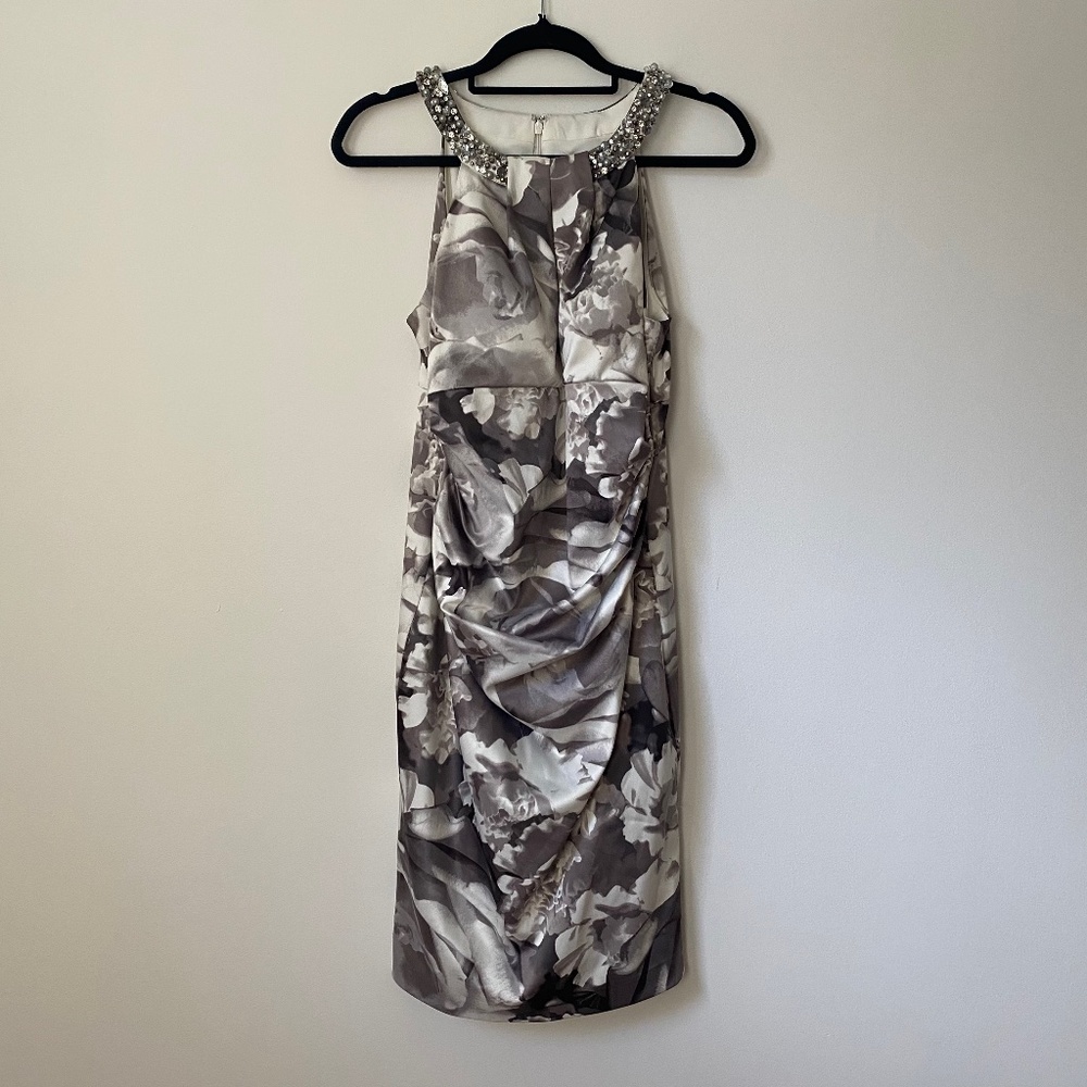 Eliza J Floral Sleeveless Beaded Knee-length Dress